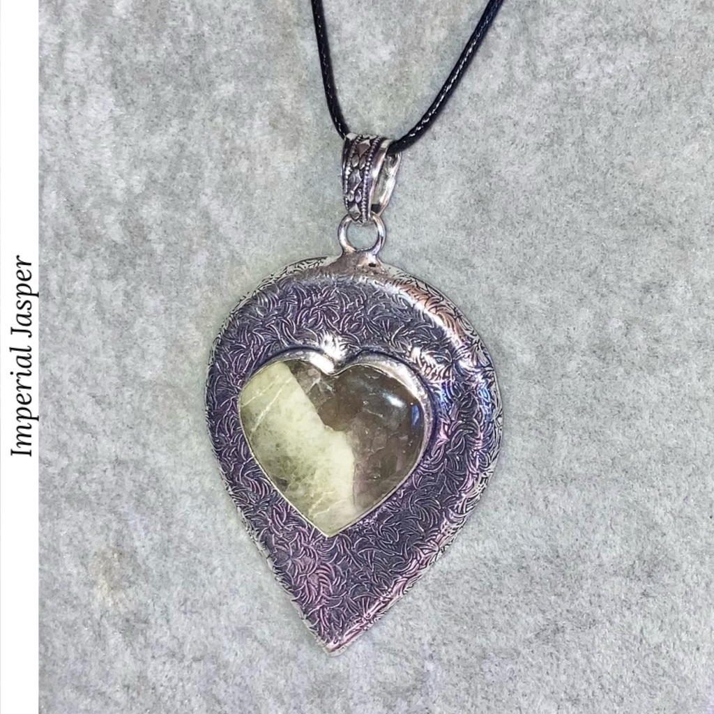 Imperial Jasper Gemstone Handmade Shield Armor Heart Pendant Necklace